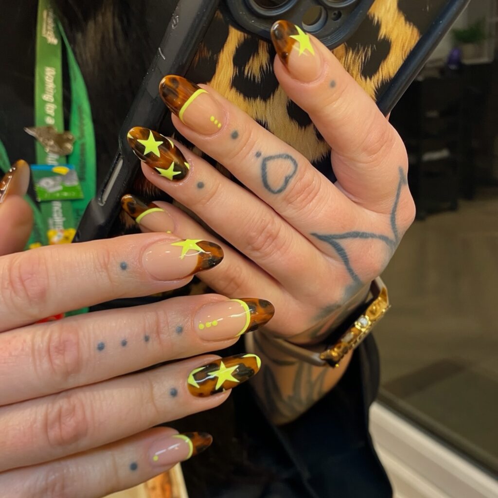 Tortoise Neon Stars nails