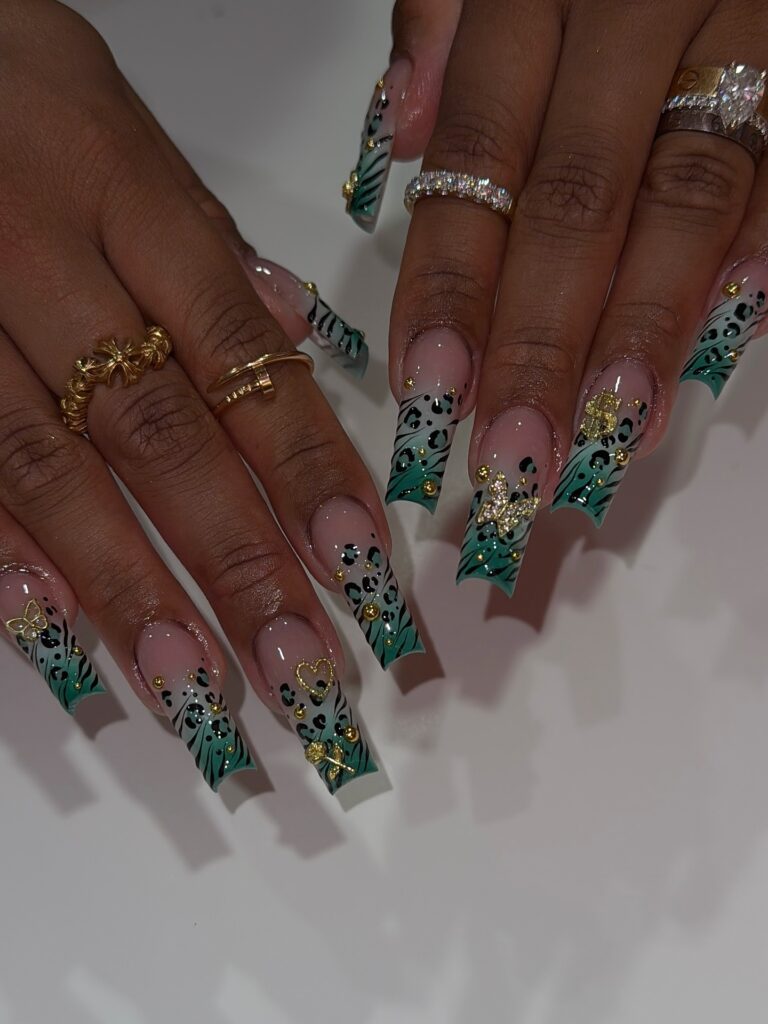 Teal Jungle Glam nails