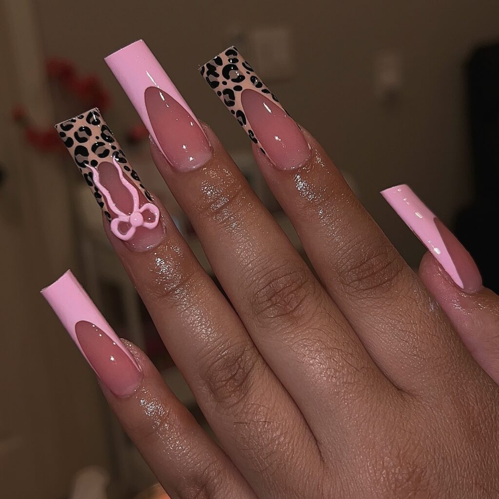 Pink Leopard Bow nails