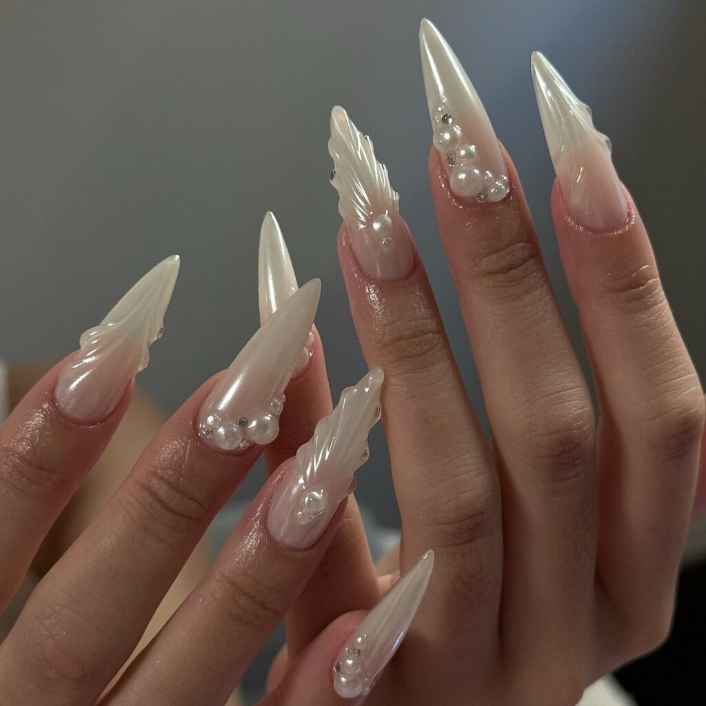 Milk Glass Pearls nails