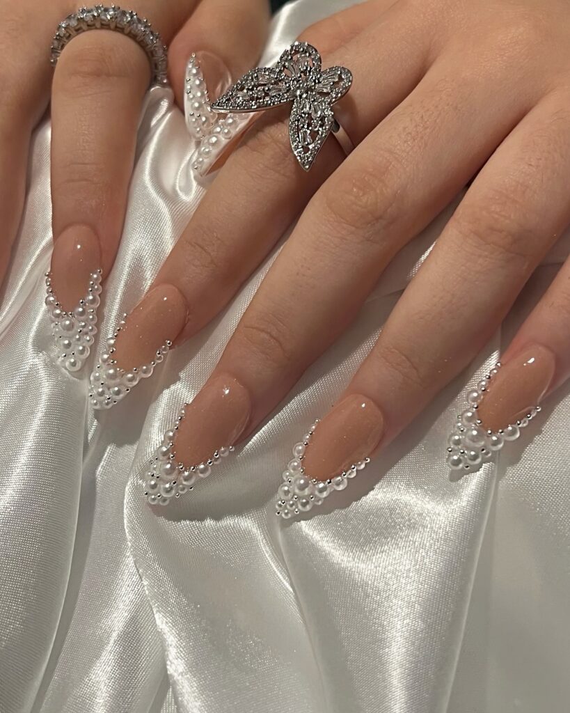 Cascading Pearl Drape nails