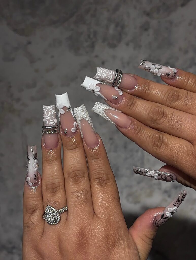 Sculptural 3D Pearls nails