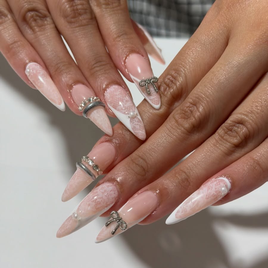 Lace & Pearl Stilettos nails