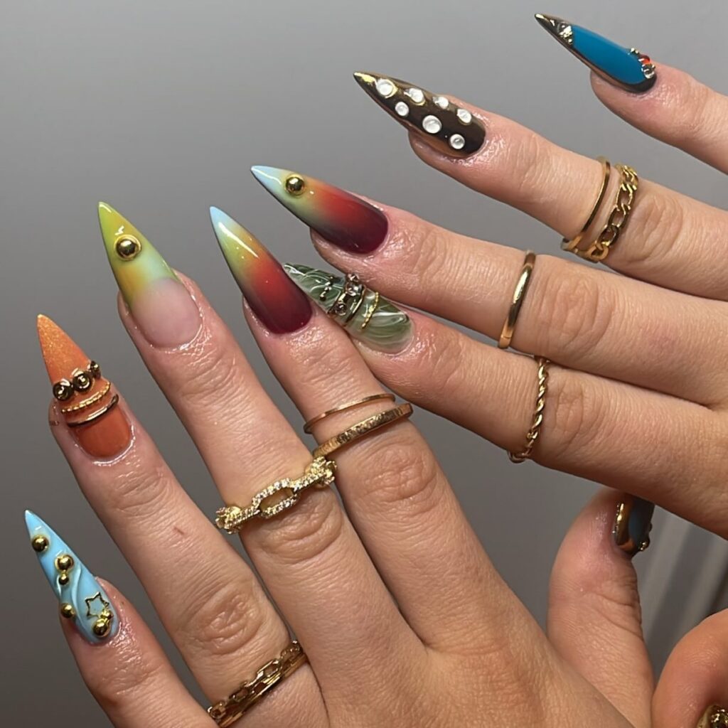 Cosmic Ombre Stilettos nails