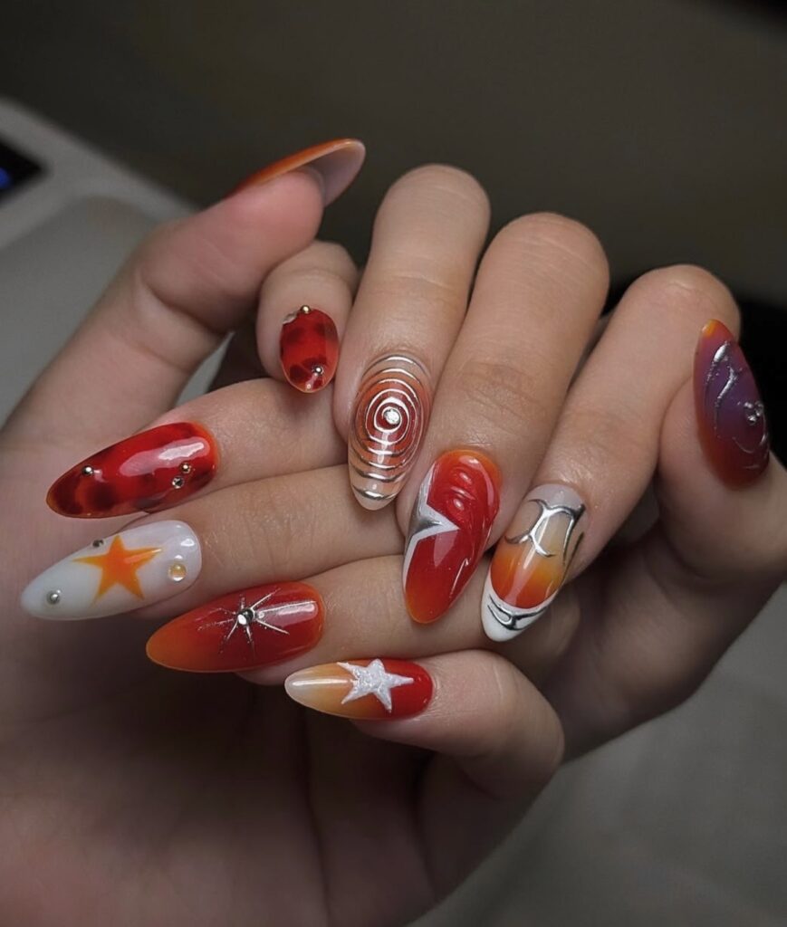Sunset Star Chrome nails