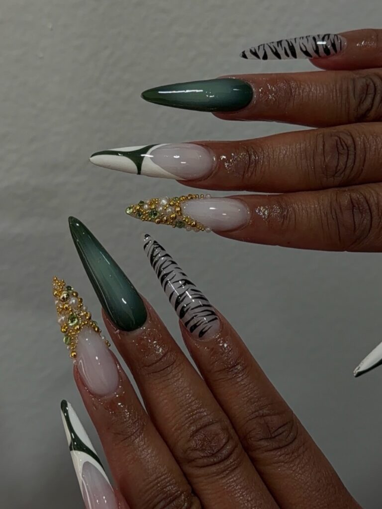 Forest Zebra Gems nails