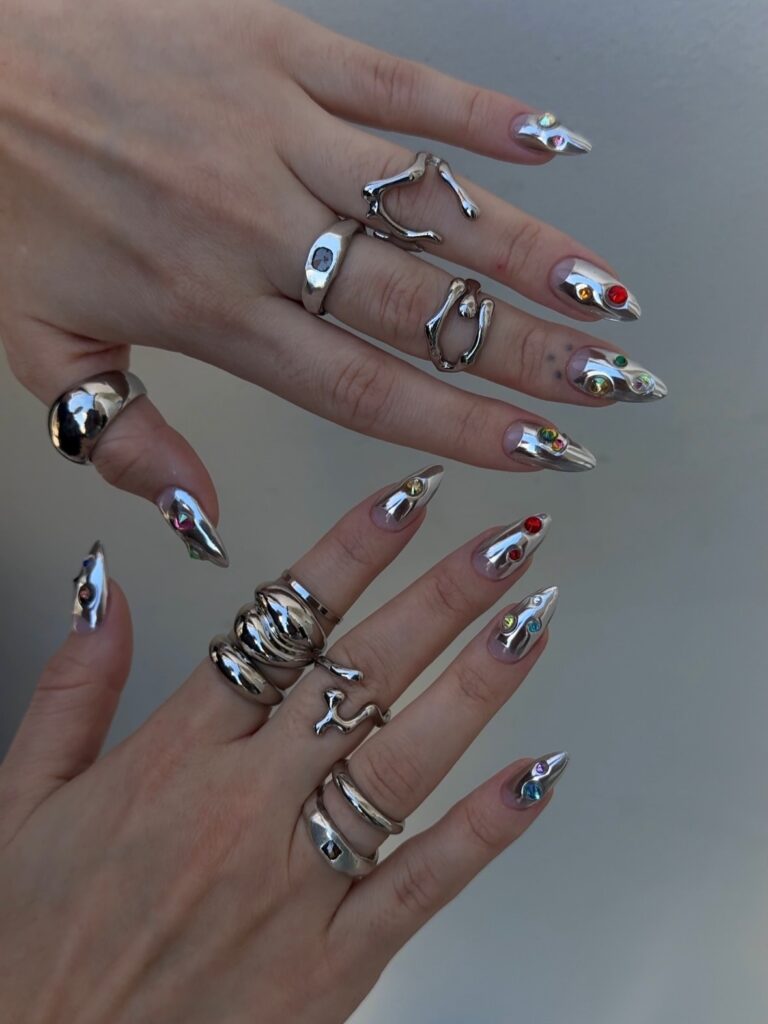 Chrome Gem Stilettos nails