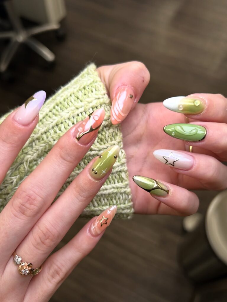 Matcha Peach Mochi nails