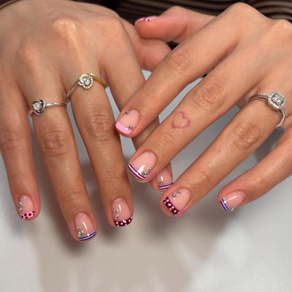 Stripe & Pearl French nails