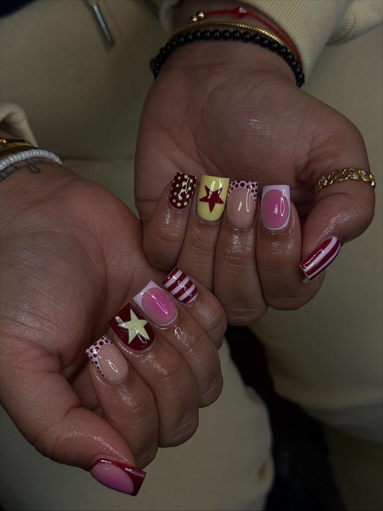 Crimson Retro Icons nails