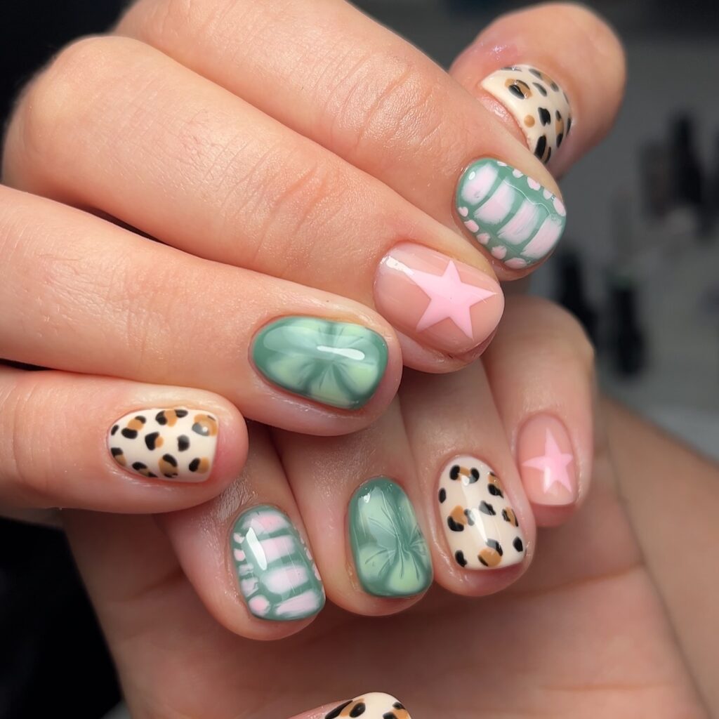 Leopard & Tie-Dye nails