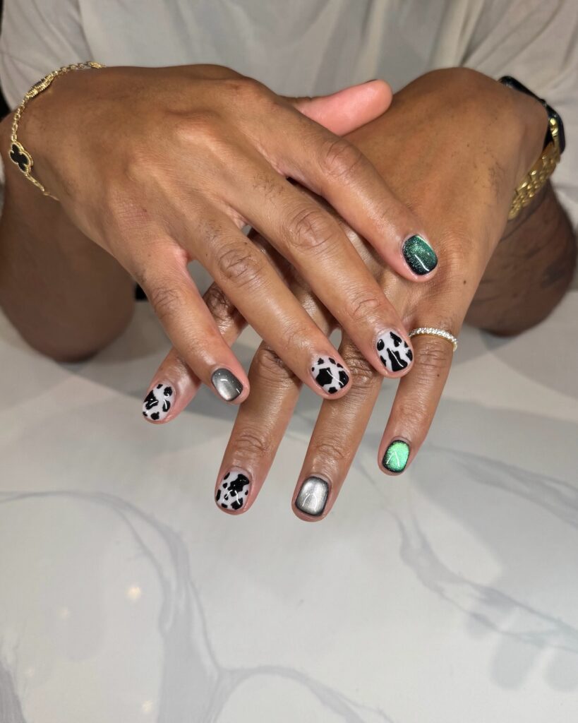 Cow Print & Chrome nails