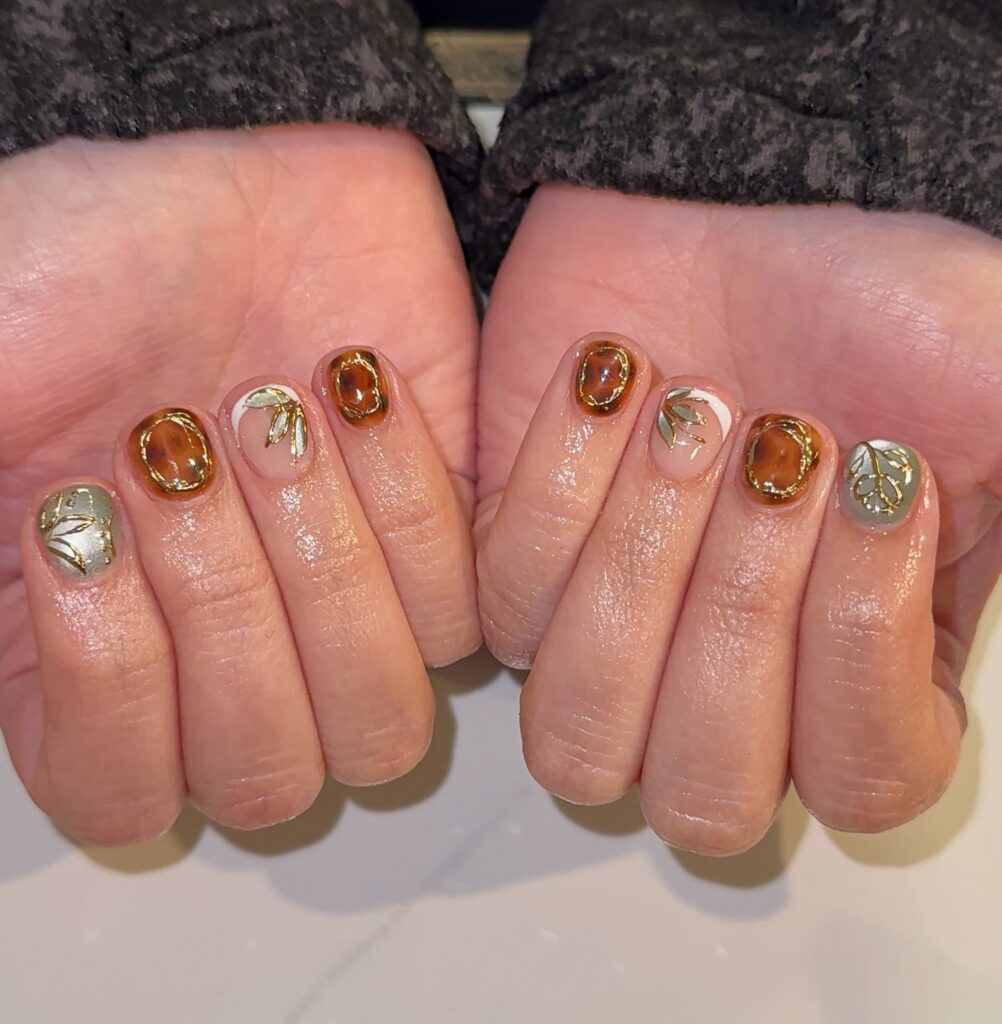 Amber Gemstone Botanicals nails