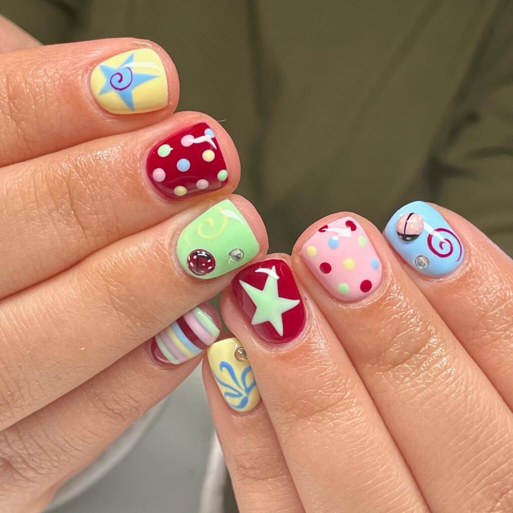 Rainbow Carnival Dots nails