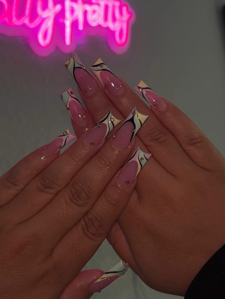 Dusty Pink Rhinestones nails