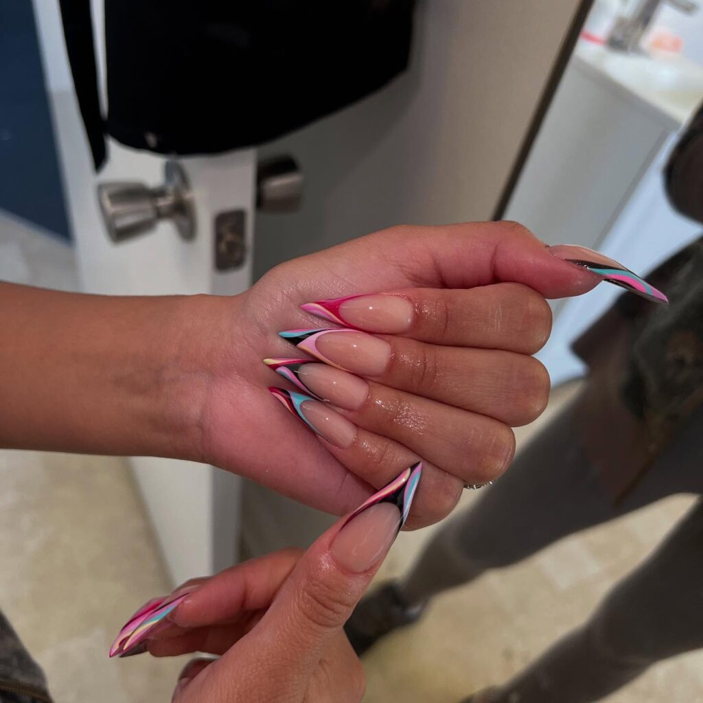 Hot Pink Fan Tips nails
