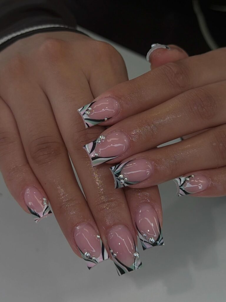 Monochrome Botanical nails