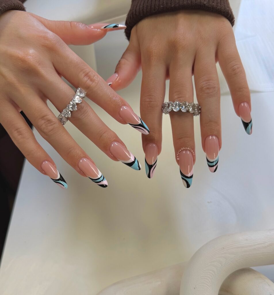 Teal French Stilettos nails