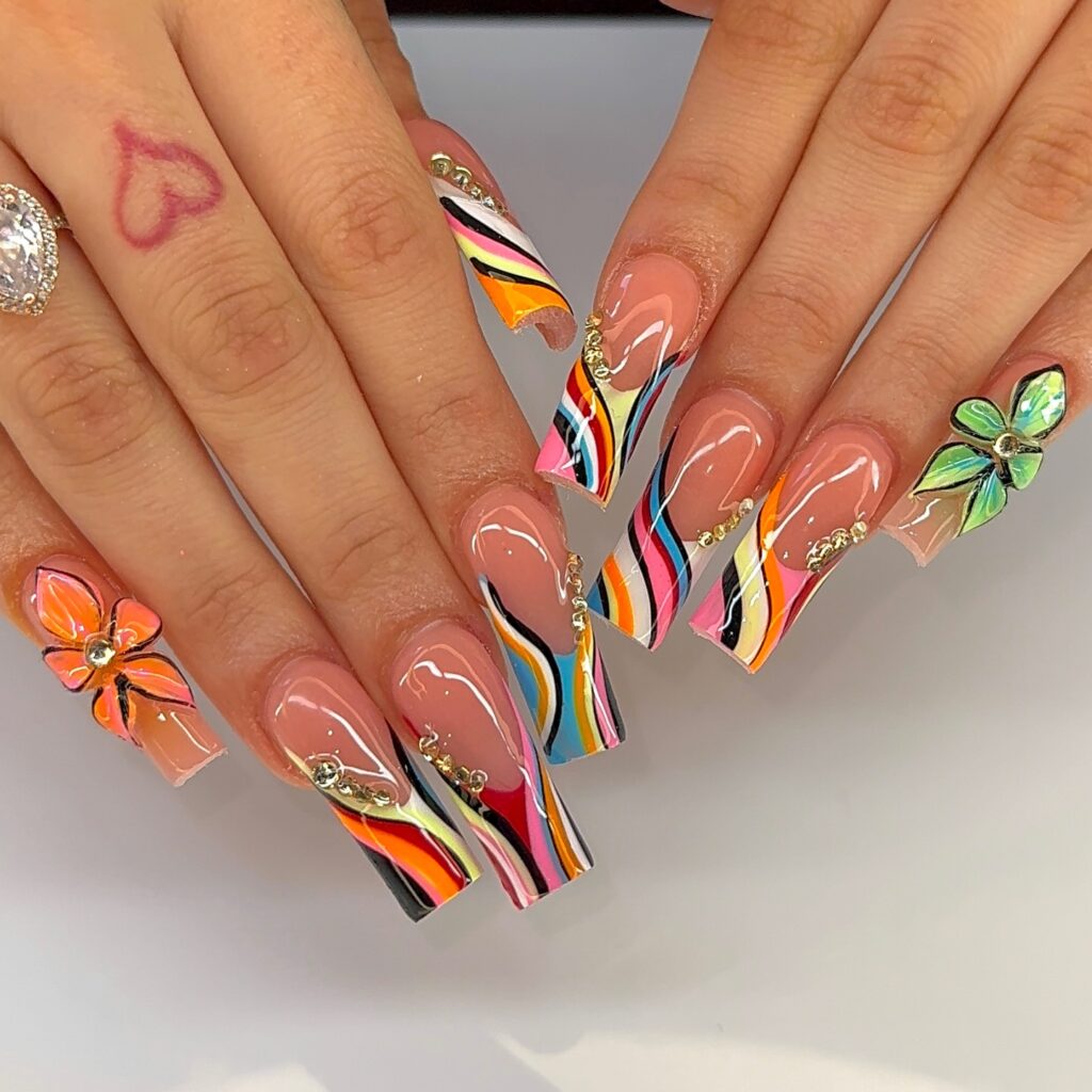 Tropical Print & Flowers nails