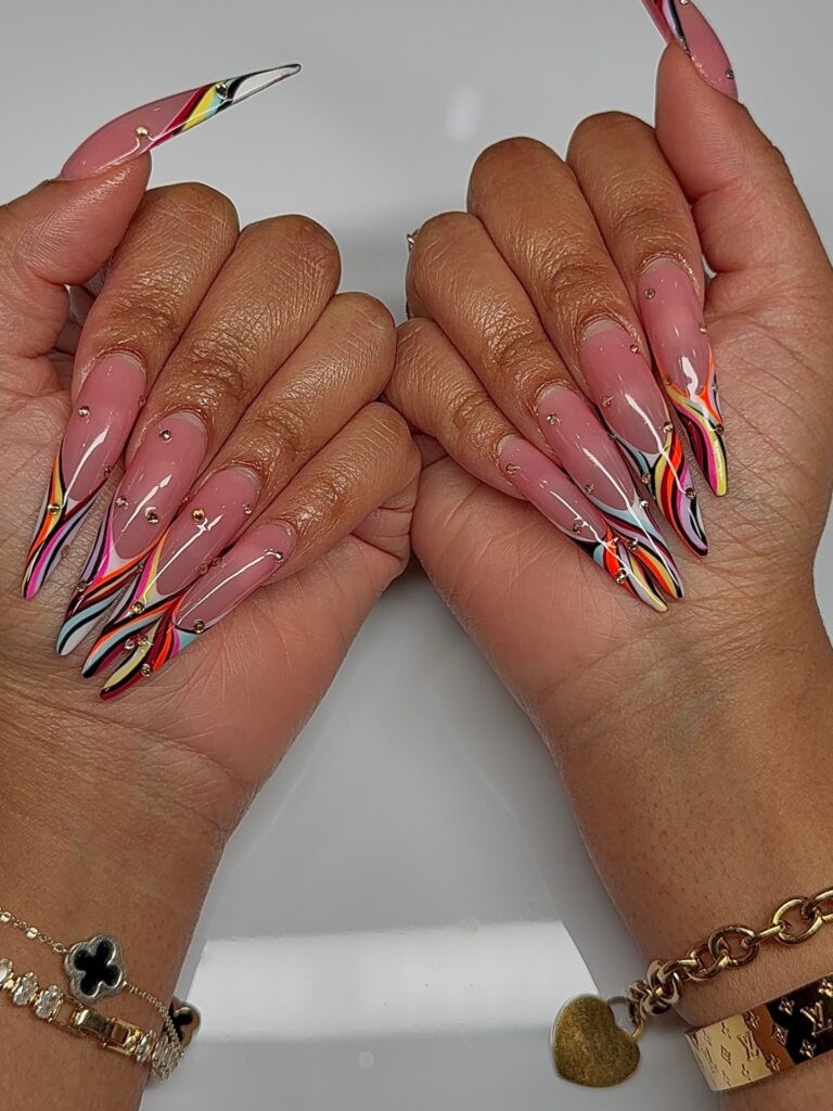 Flame Swirl Stilettos nails