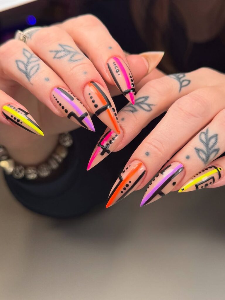 Neon Linear Abstract nails