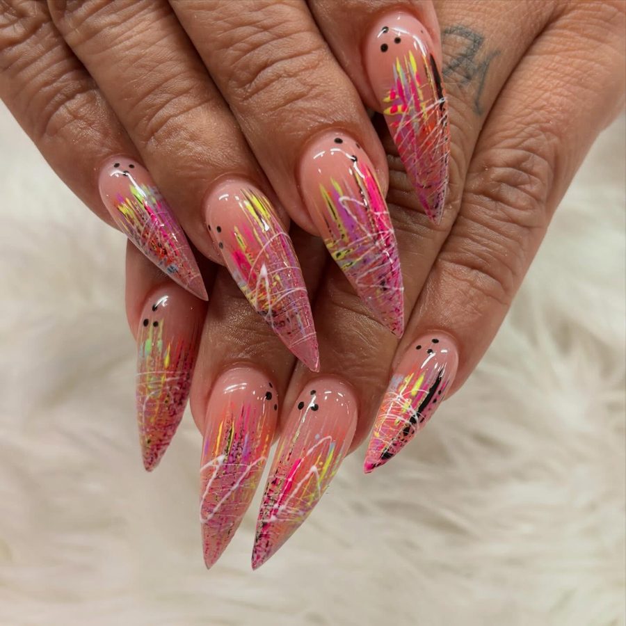 Neon Splatter Storm nails