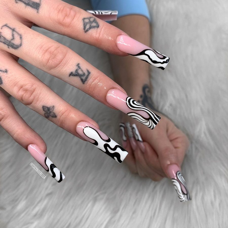 Psychedelic Black Swirl nails