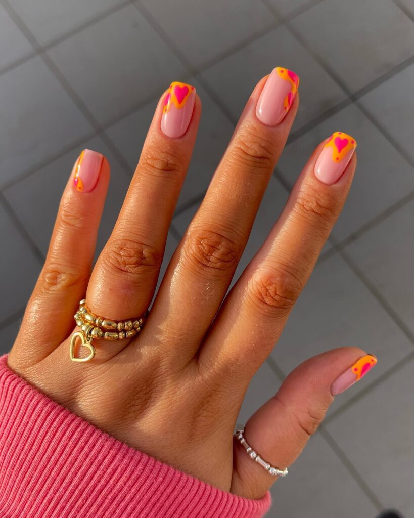 Neon Heart Tips nails