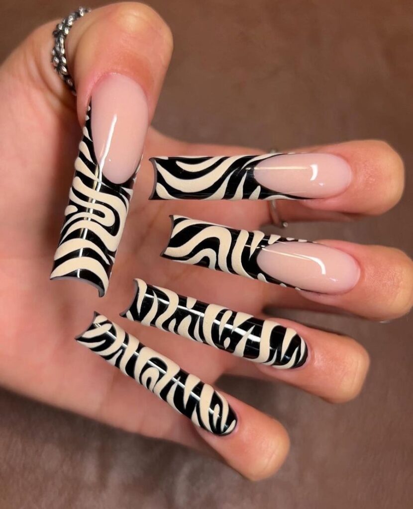 Zebra Wave French nails