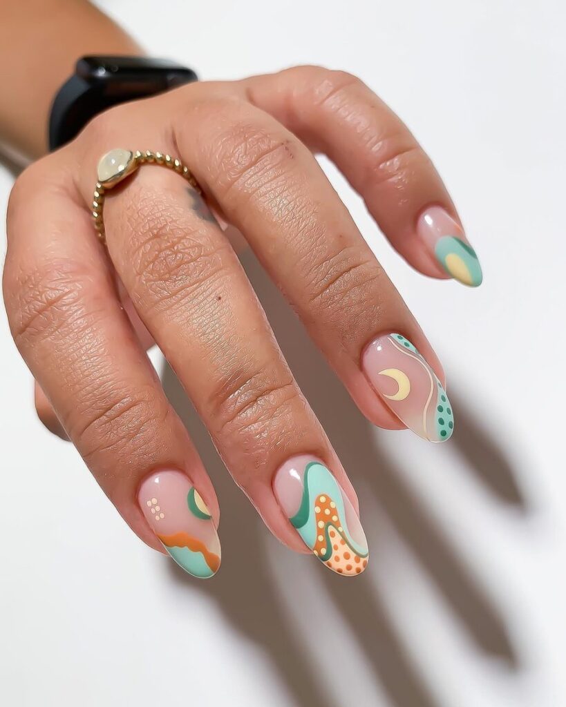 Retro Celestial Boho nails
