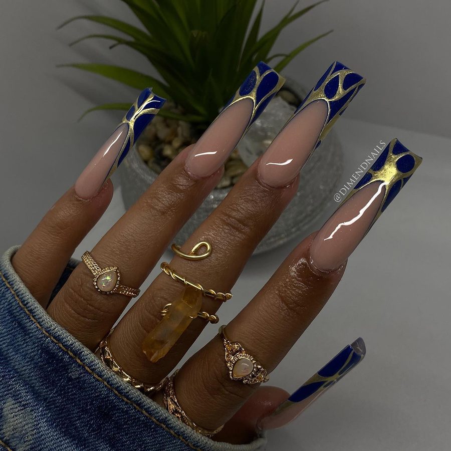 Cobalt Gold Luxe nails
