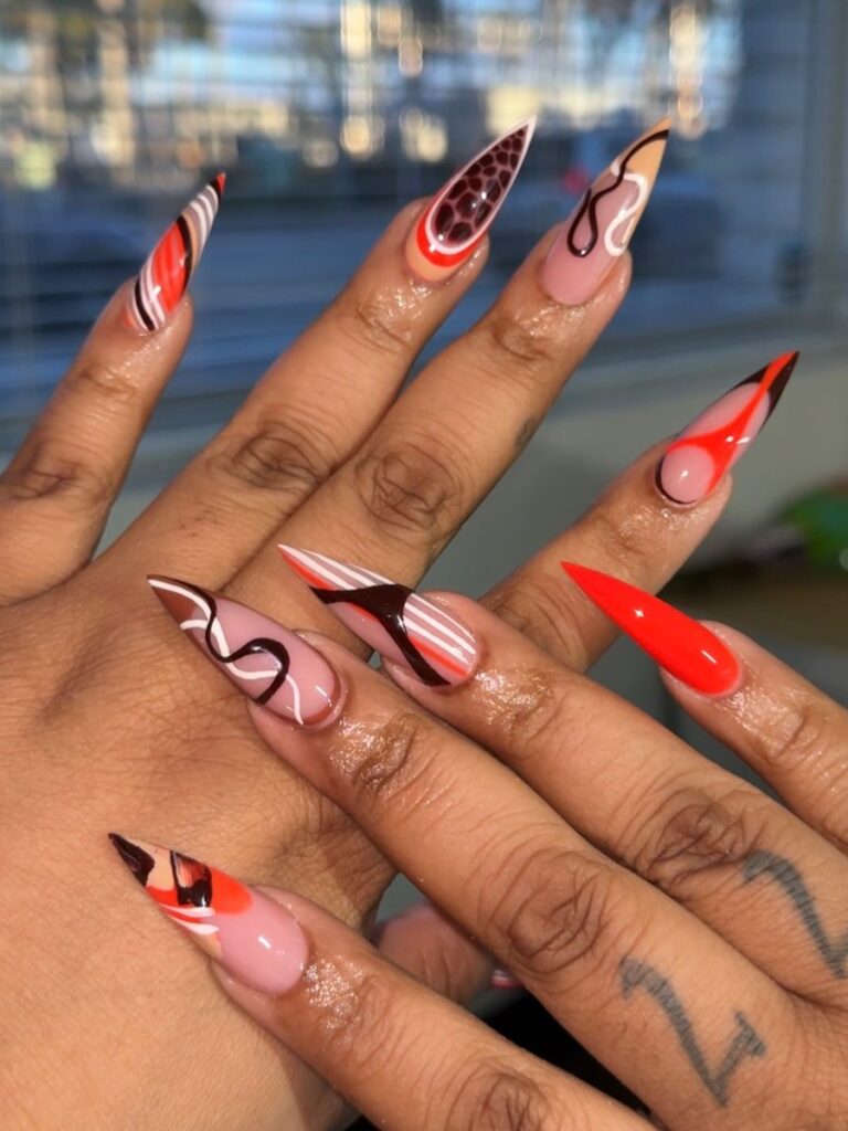 Scarlet Swirl Mix nails
