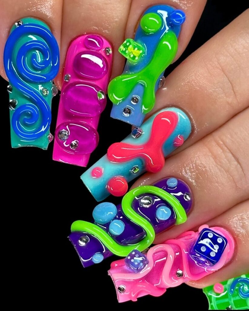 Maximalist Candy 3D nails