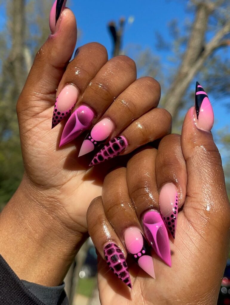 Hot Pink Geometry nails