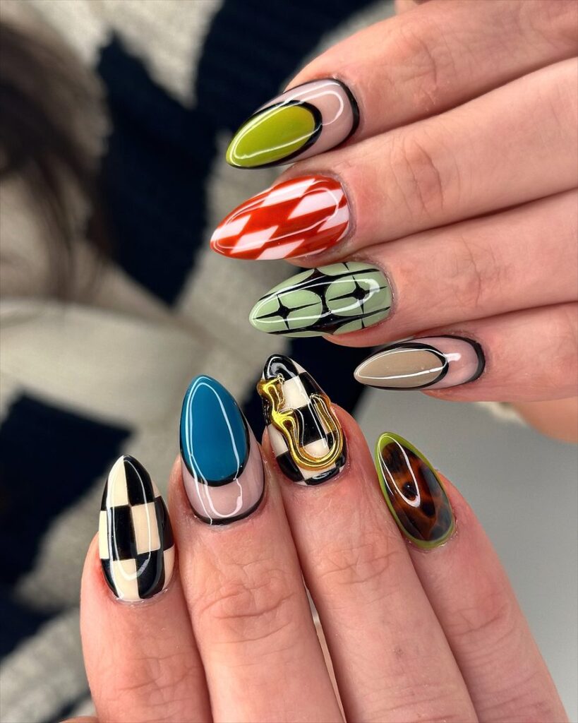 Retro Pop Patchwork nails