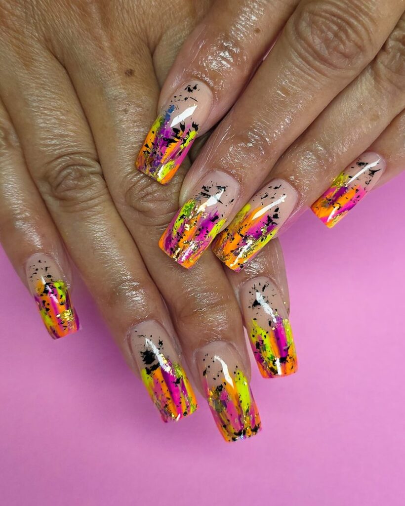 Sunset Paint Splash nails