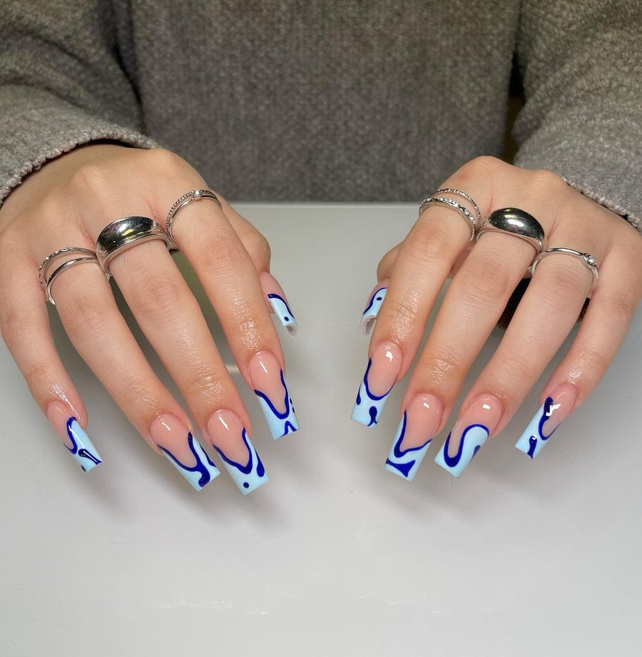 Blue Swirl French nails