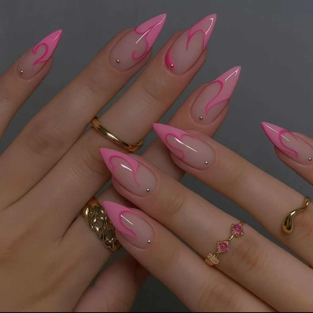 Pink Barbie Swirl nails