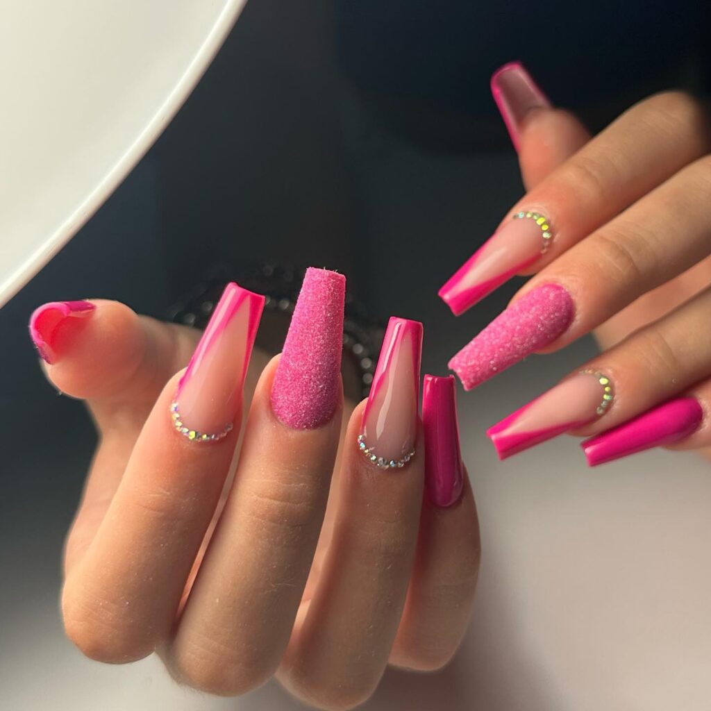 Hot Pink Glitter nails