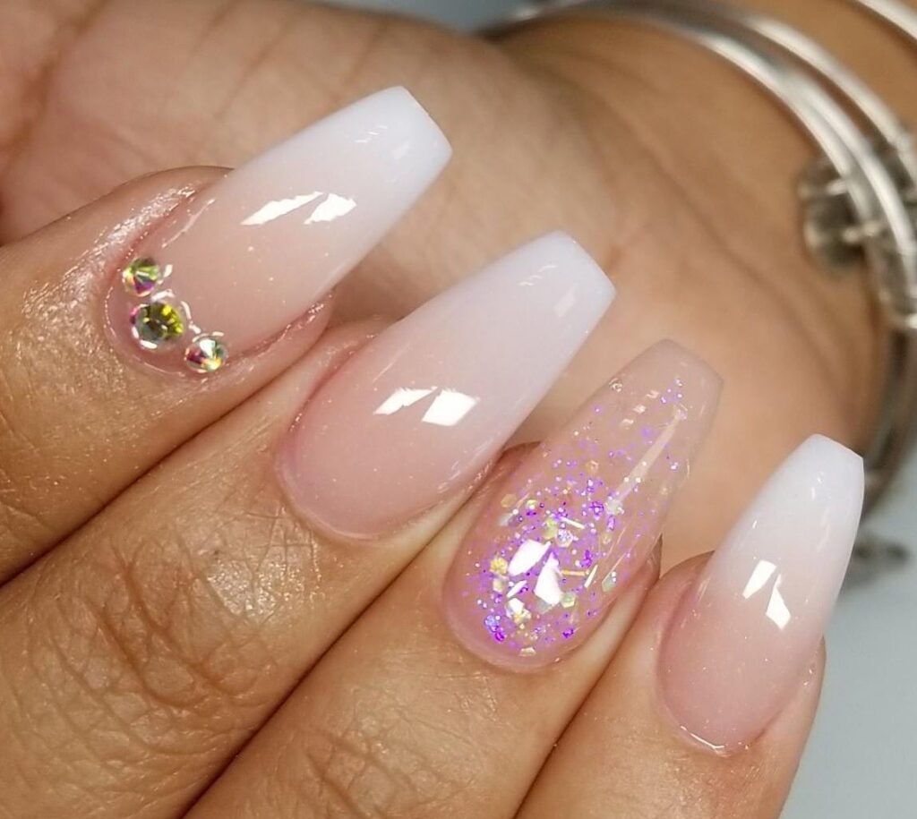 Milk & Iridescent Flakes nails