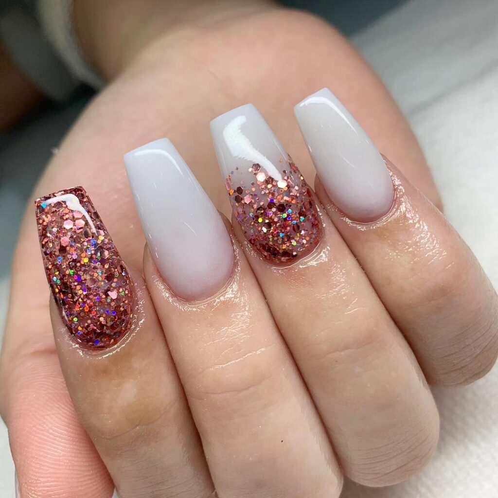 Rose Gold Glitter Fade nails