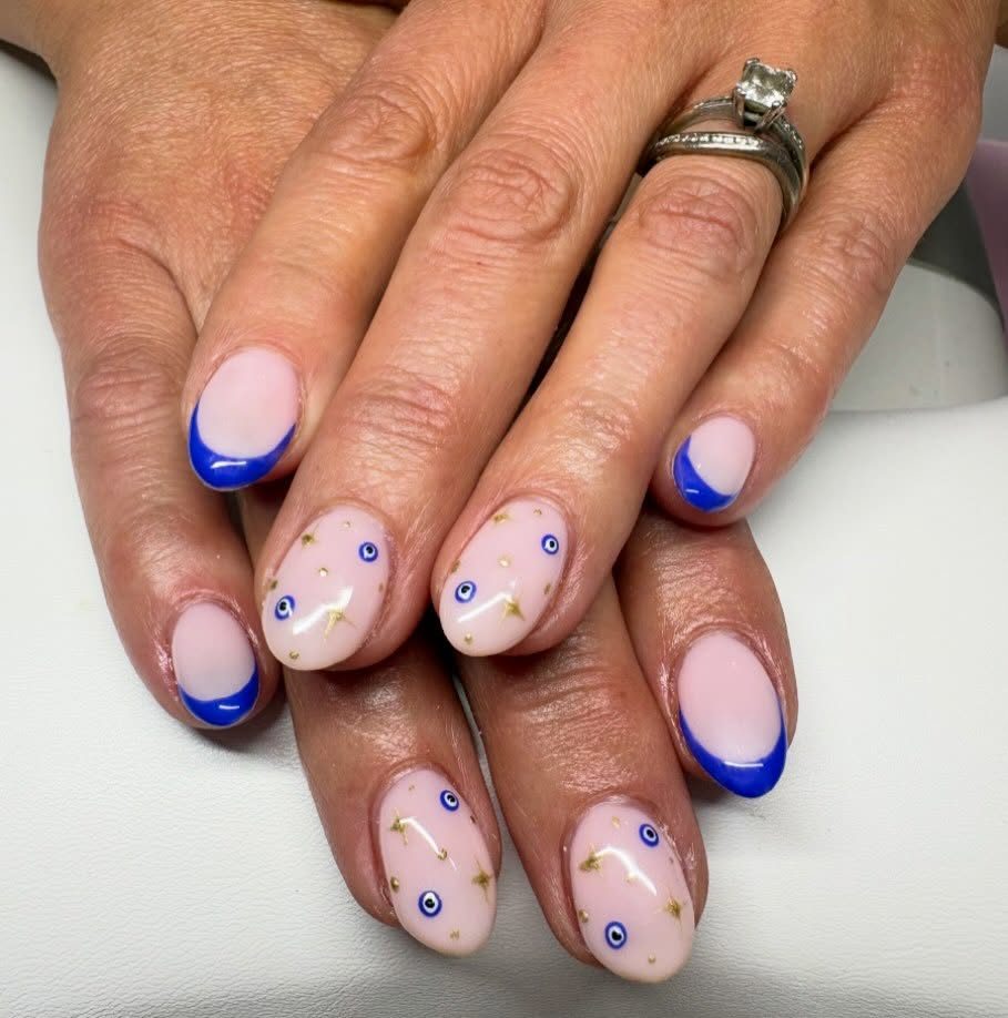 Blue French Evil Eye nails