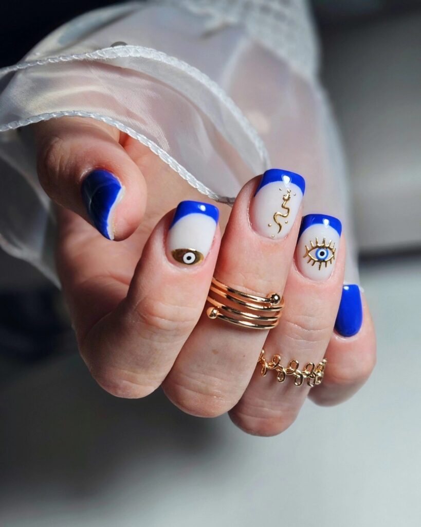 Cobalt & Gold Evil Eye nails
