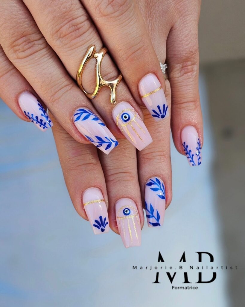 Hamsa & Olive Branch nails