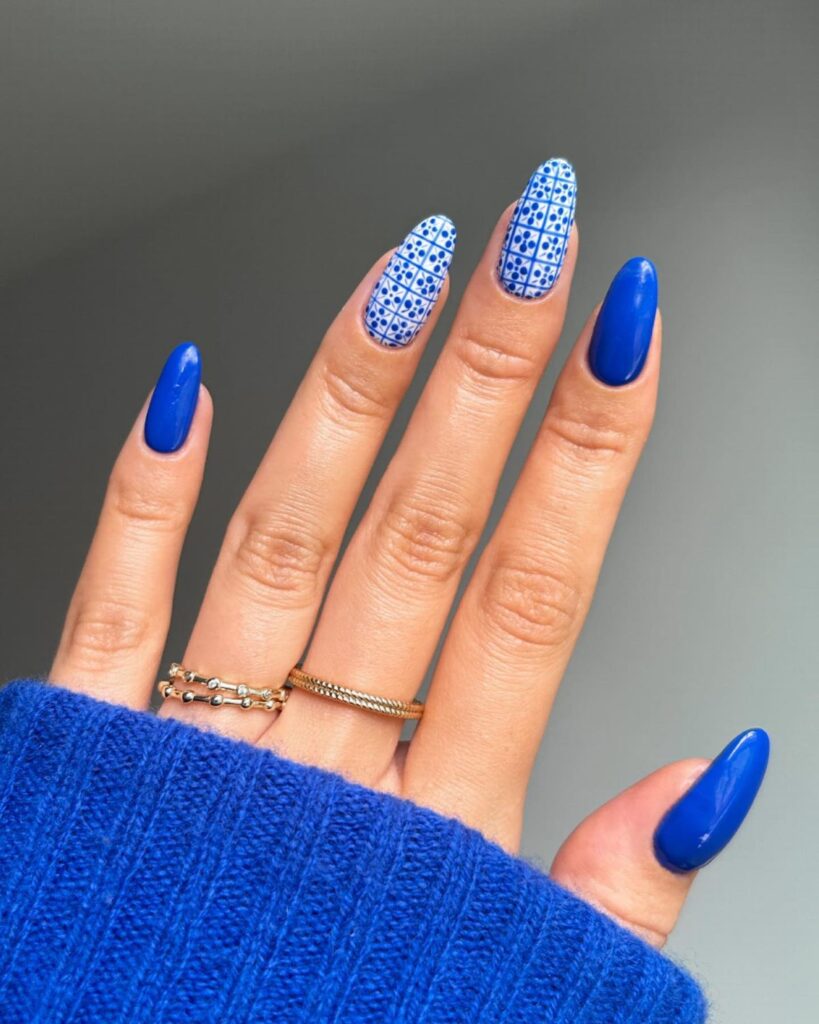 Cobalt Tile Almond nails