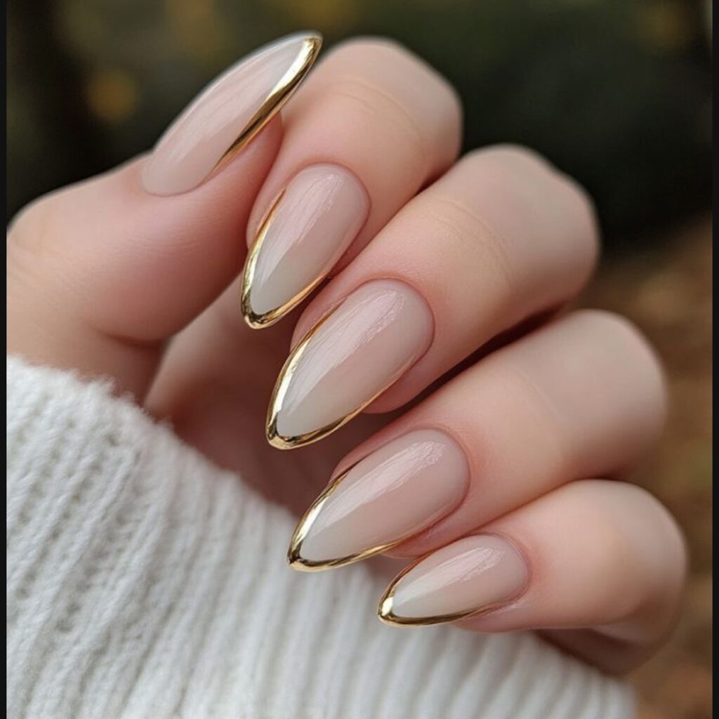Gold Rim Nude nails