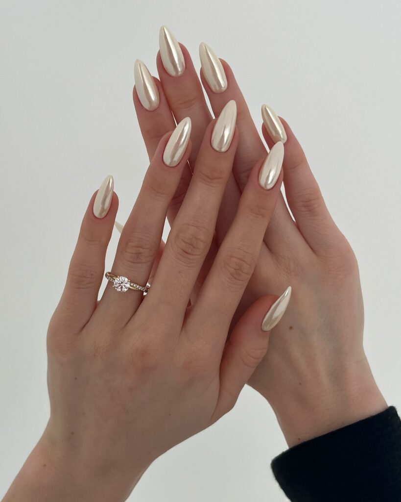Pearl Chrome Almond nails