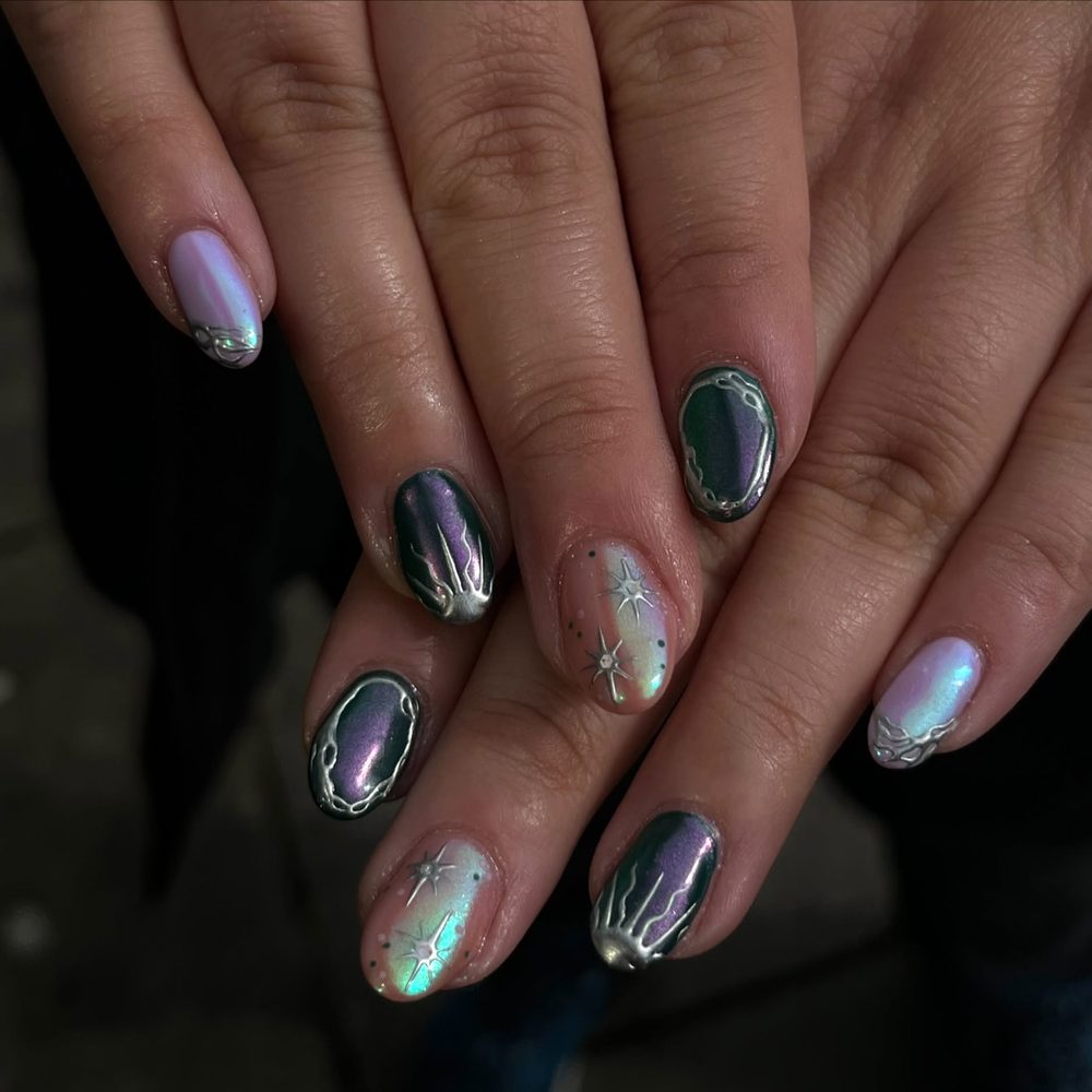 Dark Fae Chrome nails