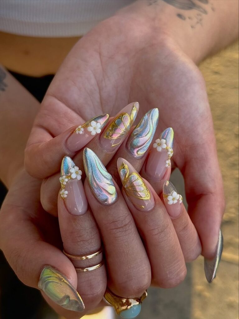 Holographic Butterfly Garden nails