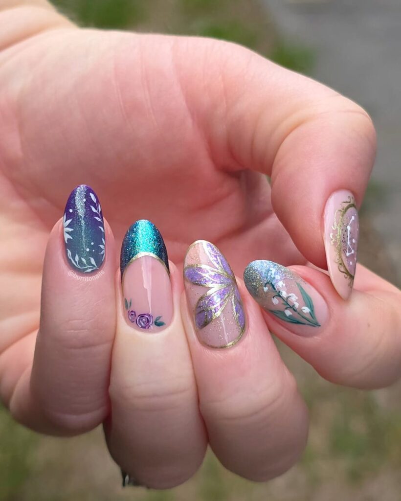 Midnight Botanical Wings nails